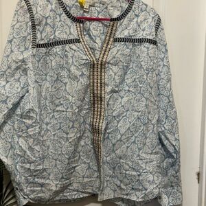 J. Crew Blue Paisley Top with Decorative Trim